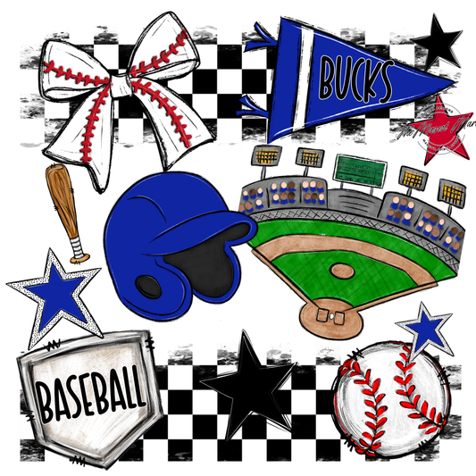 Bucks Checkers Baseball Spirit Design-Royal Blue