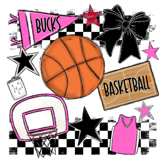 Bucks Checkers Basketball Spirit Design-Baby Pink