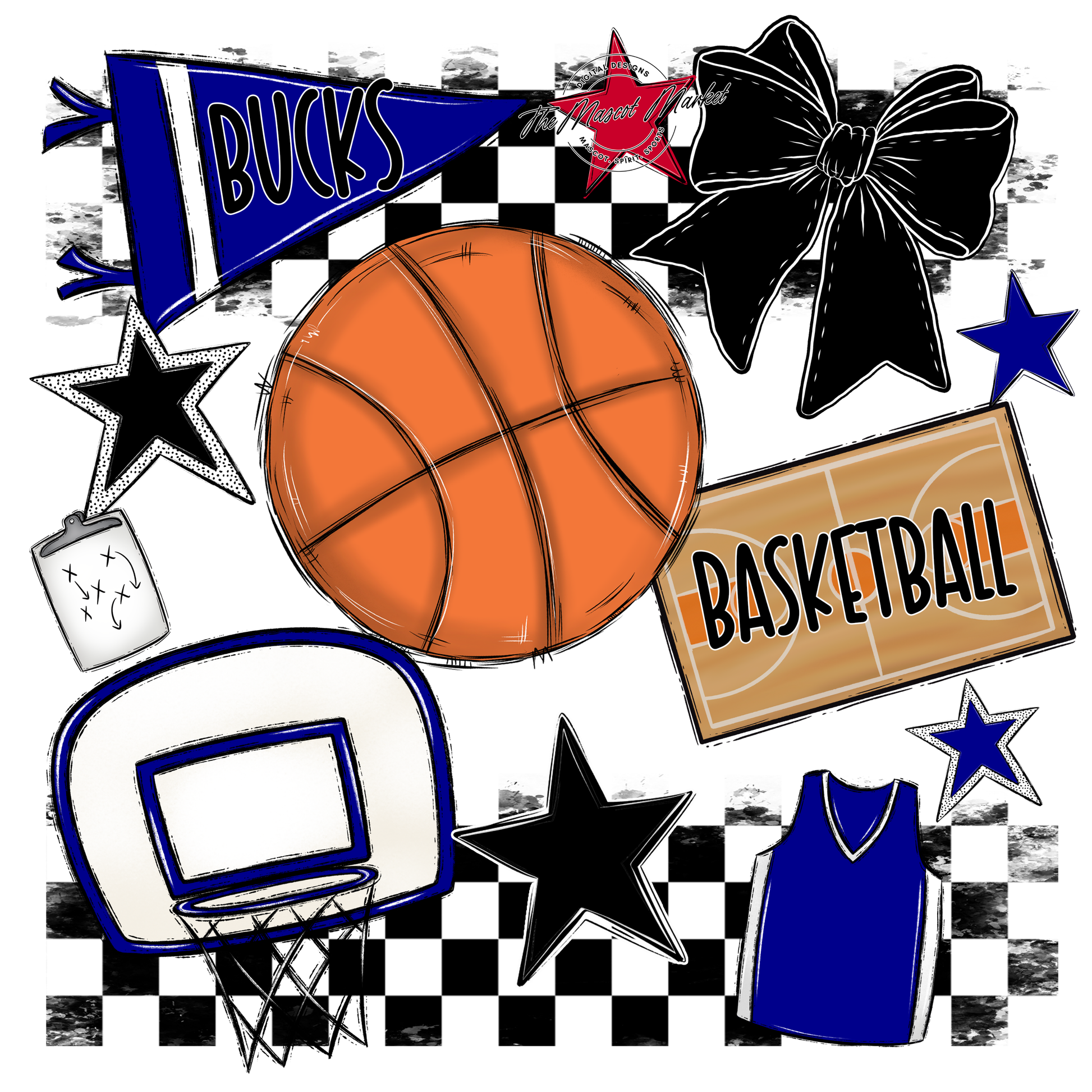 Bucks Checkers Basketball Spirit Design-Blue