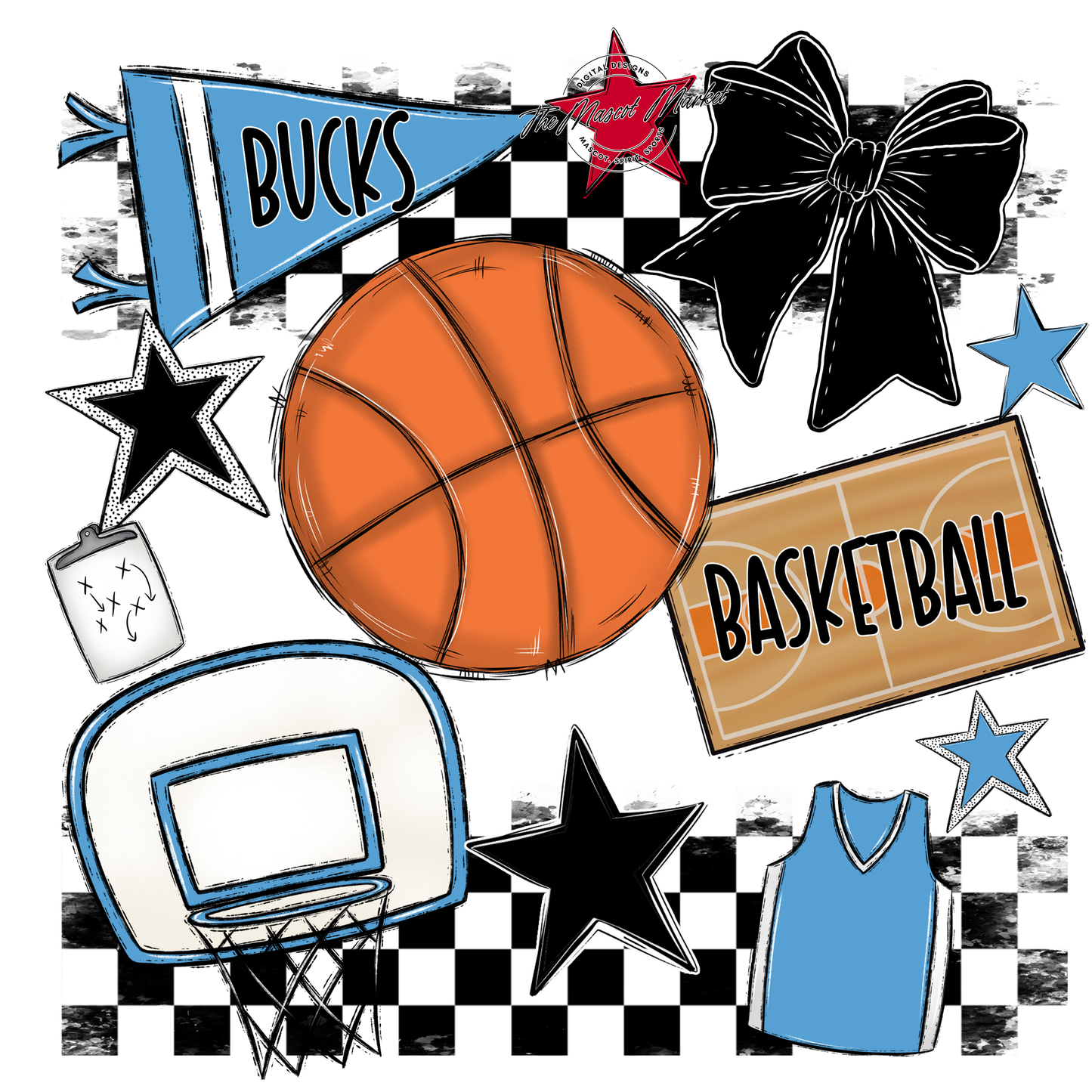 Bucks Checkers Basketball Spirit Design-Carolina Blue