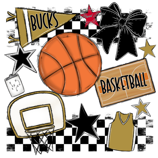 Bucks Checkers Basketball Spirit Design-Gold