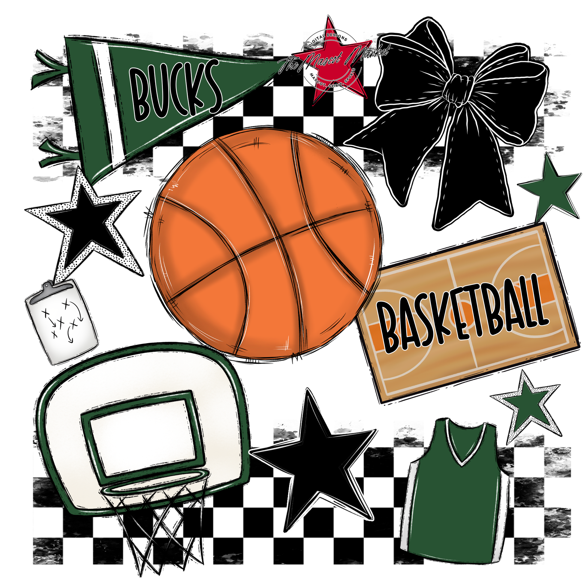 Bucks Checkers Basketball Spirit Design-Green