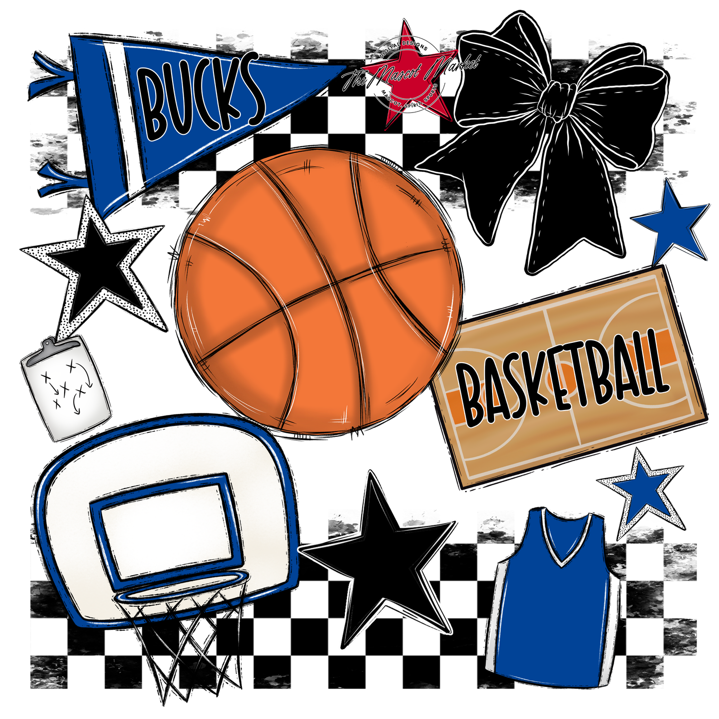 Bucks Checkers Basketball Spirit Design-Off Blue