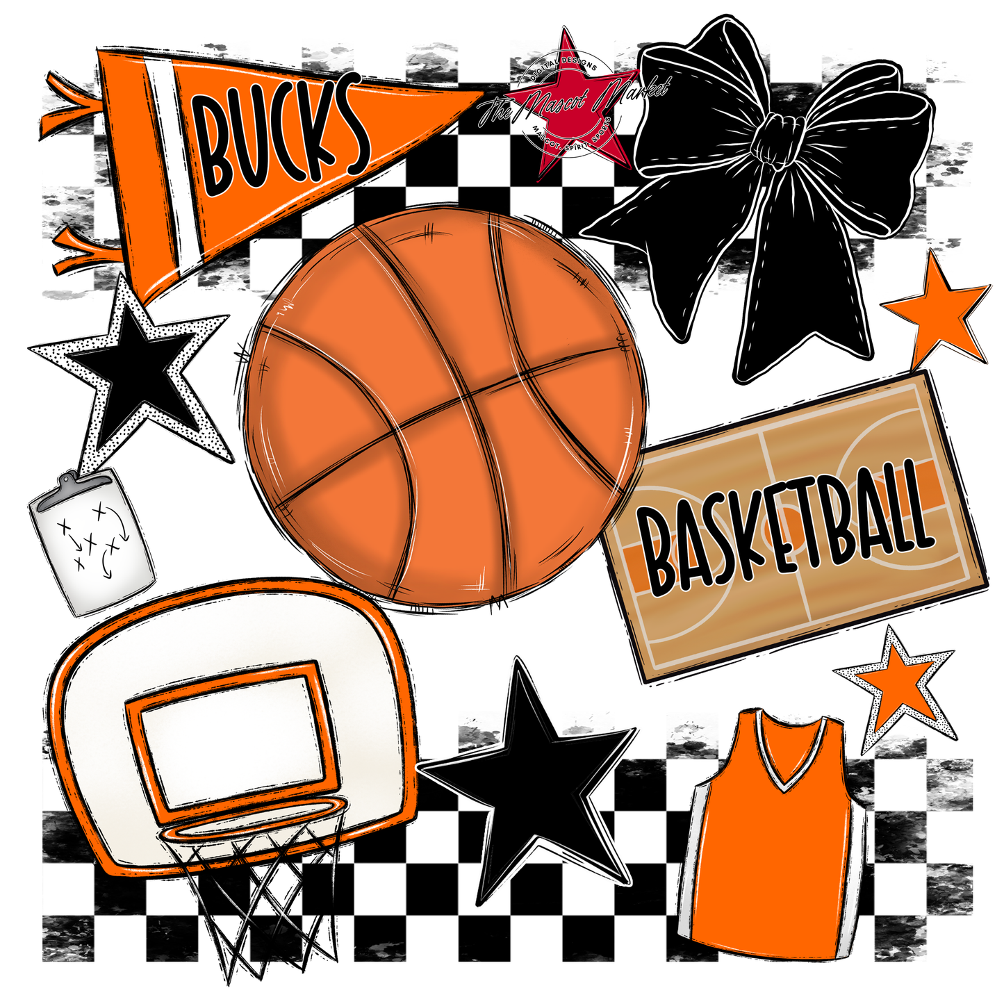 Bucks Checkers Basketball Spirit Design-Orange