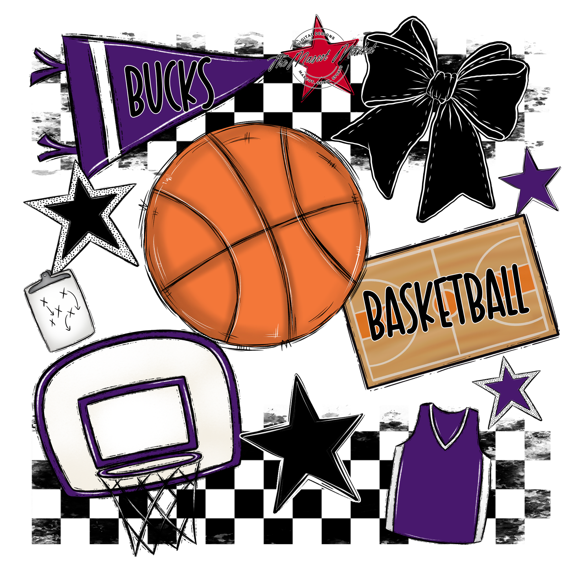 Bucks Checkers Basketball Spirit Design-Purple