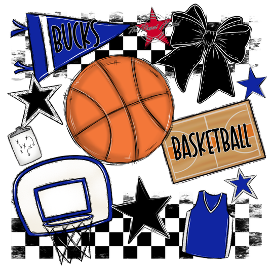 Bucks Checkers Basketball Spirit Design-Royal Blue