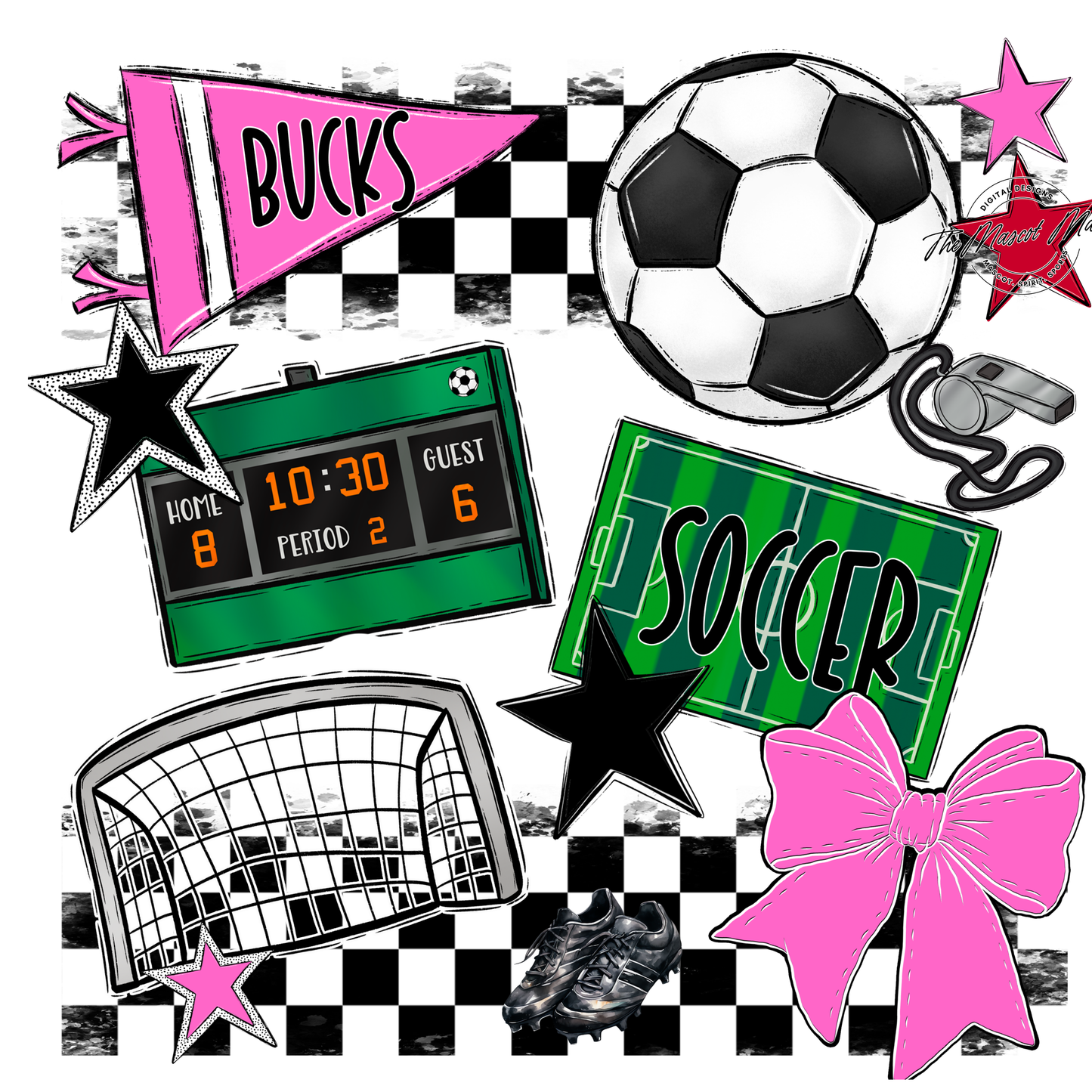 Bucks Checkers Soccer Spirit Design-Baby Pink