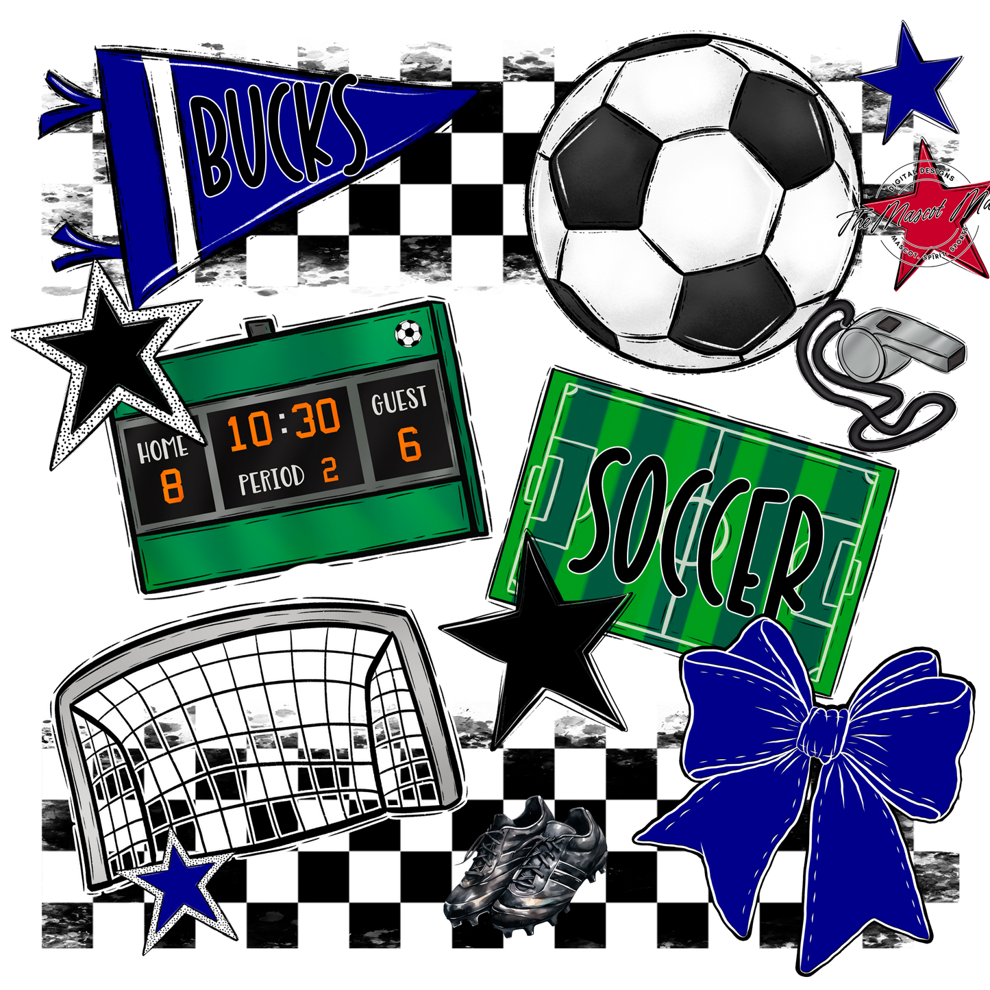 Bucks Checkers Soccer Spirit Design-Blue