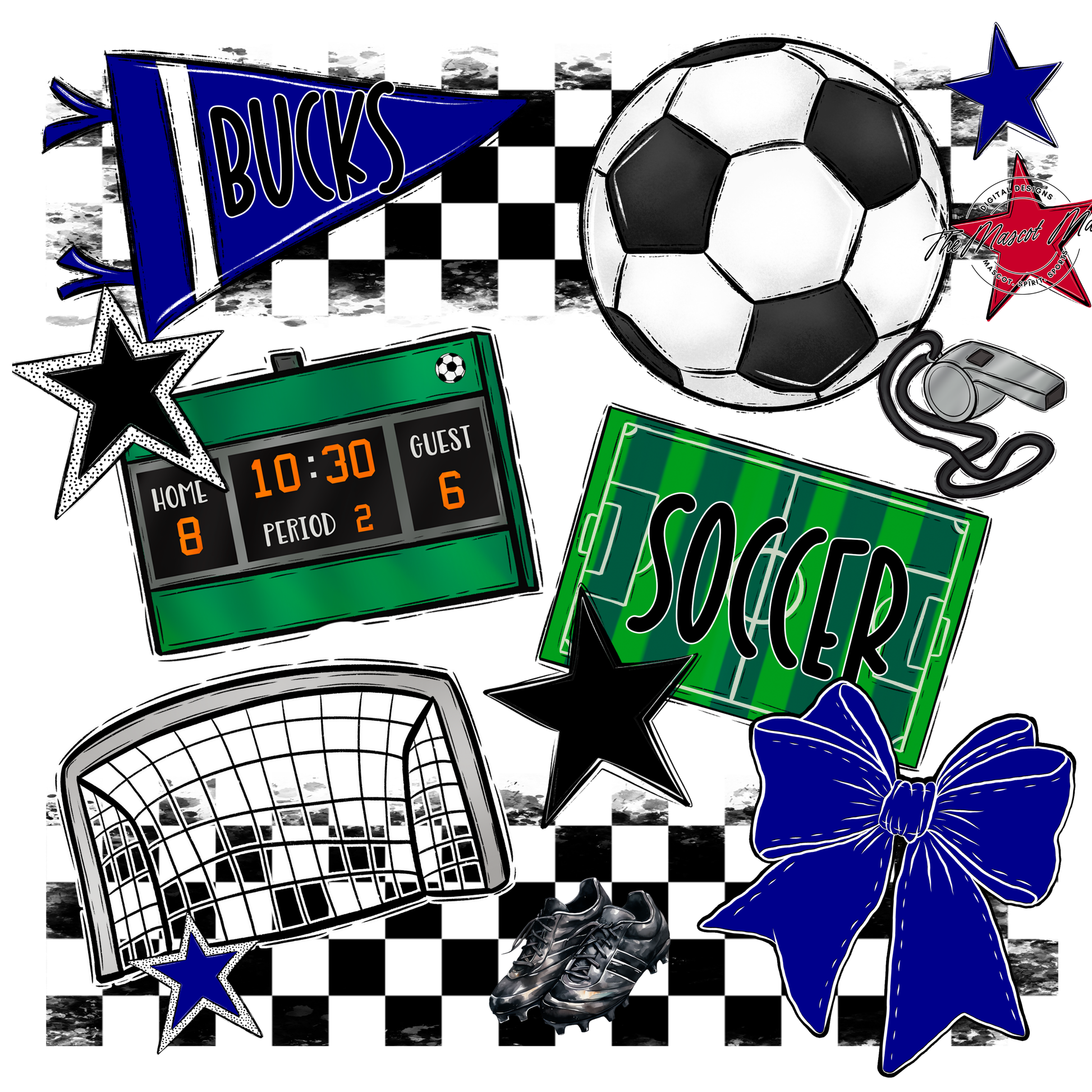 Bucks Checkers Soccer Spirit Design-Blue