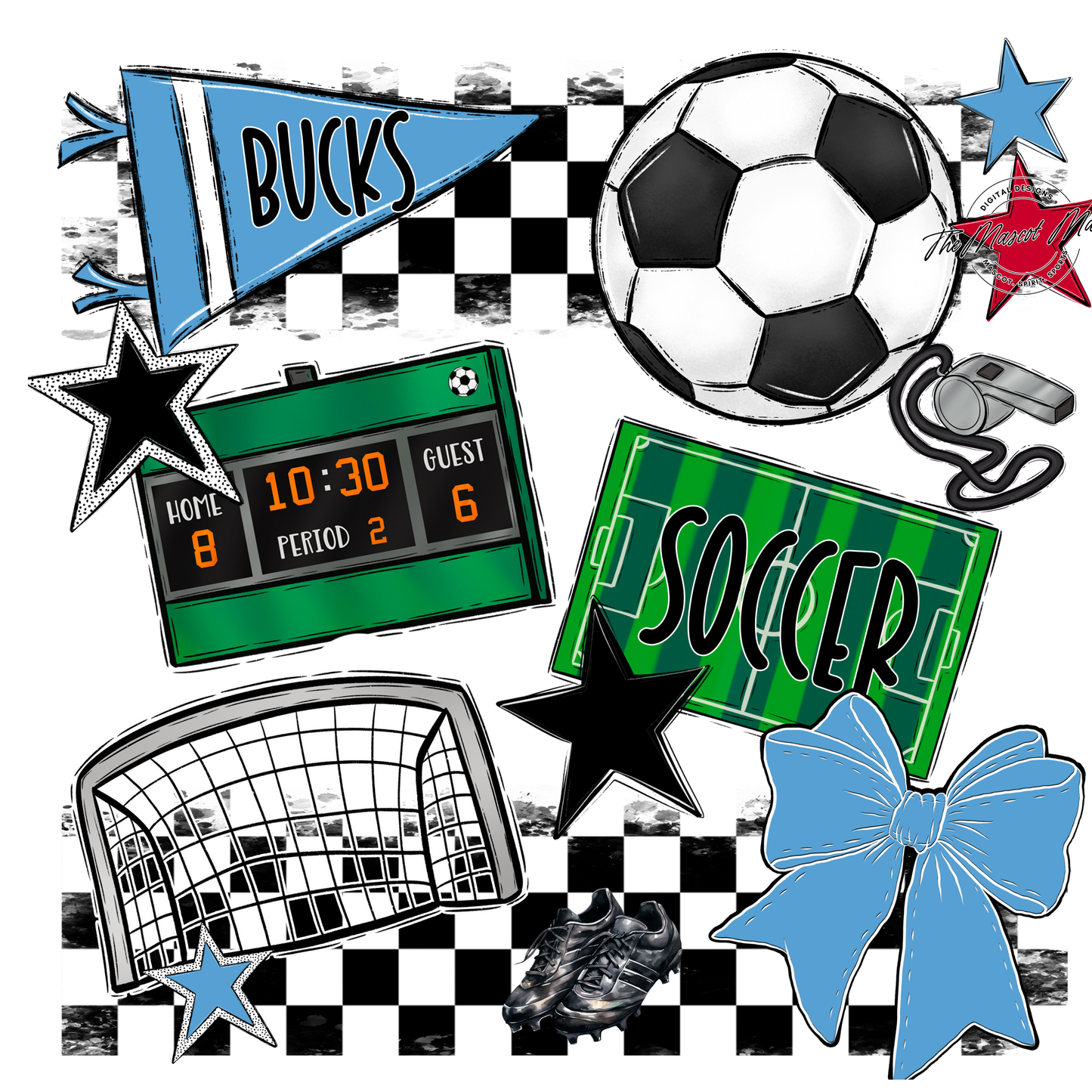 Bucks Checkers Soccer Spirit Design-Carolina Blue