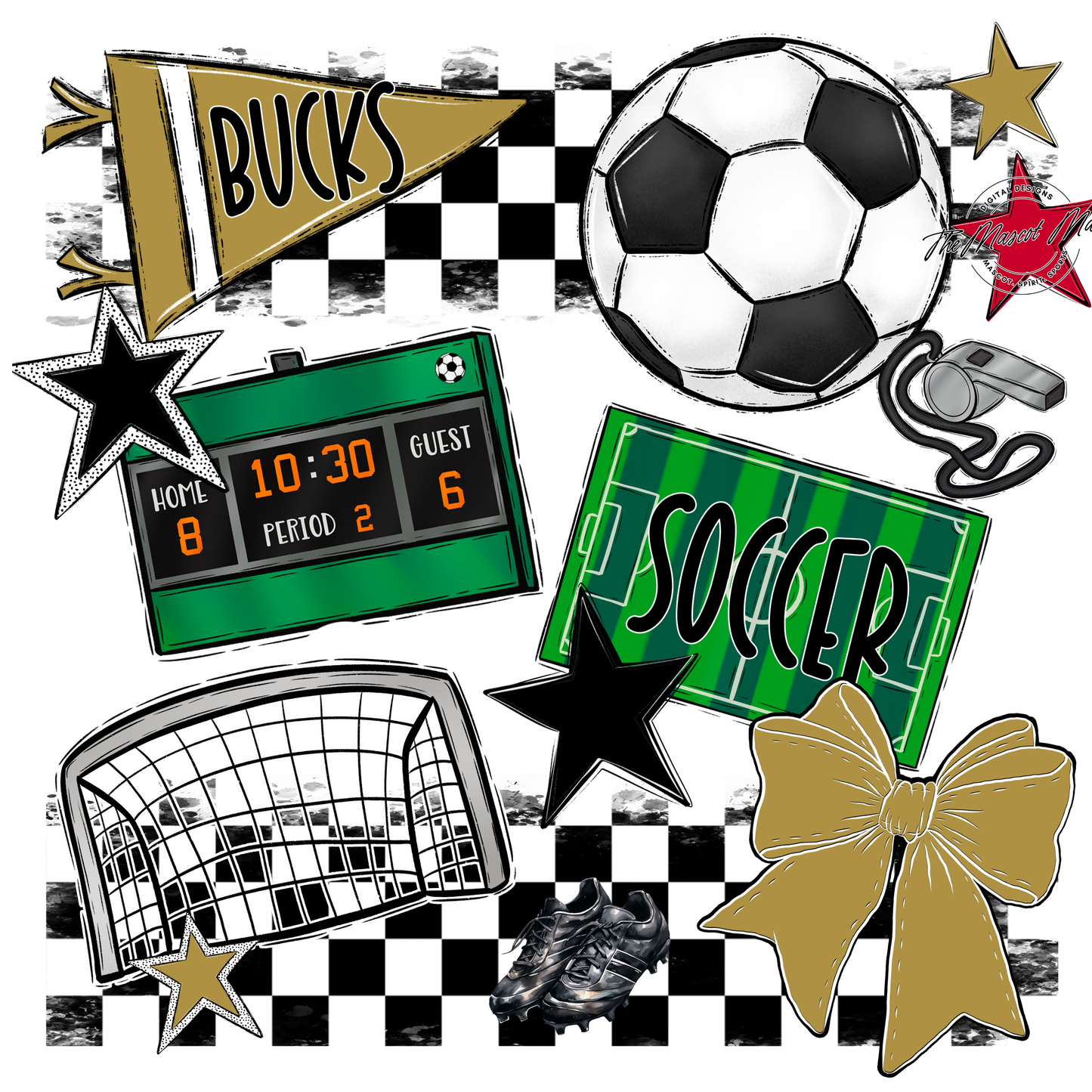 Bucks Checkers Soccer Spirit Design-Gold