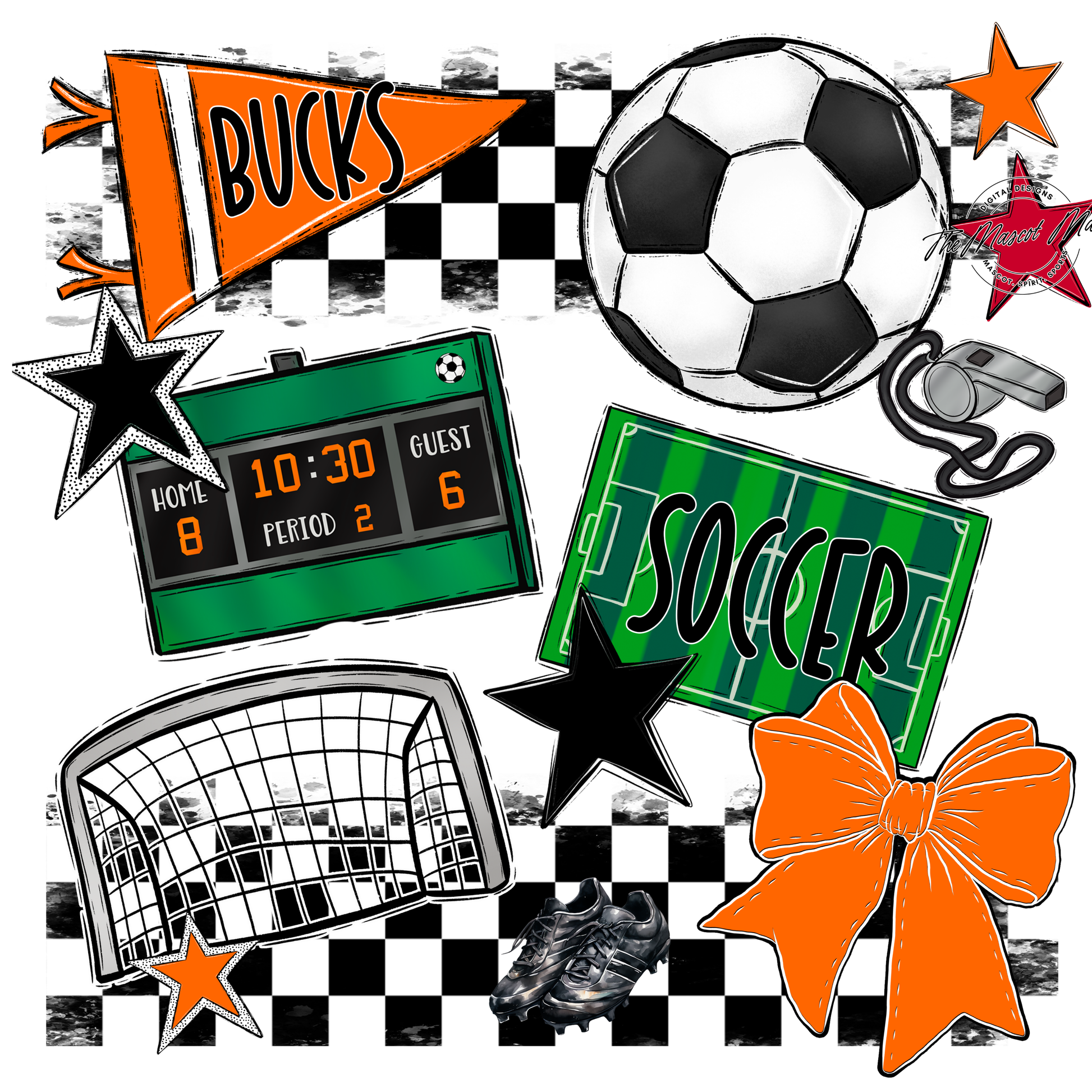 Bucks Checkers Soccer Spirit Design-Orange