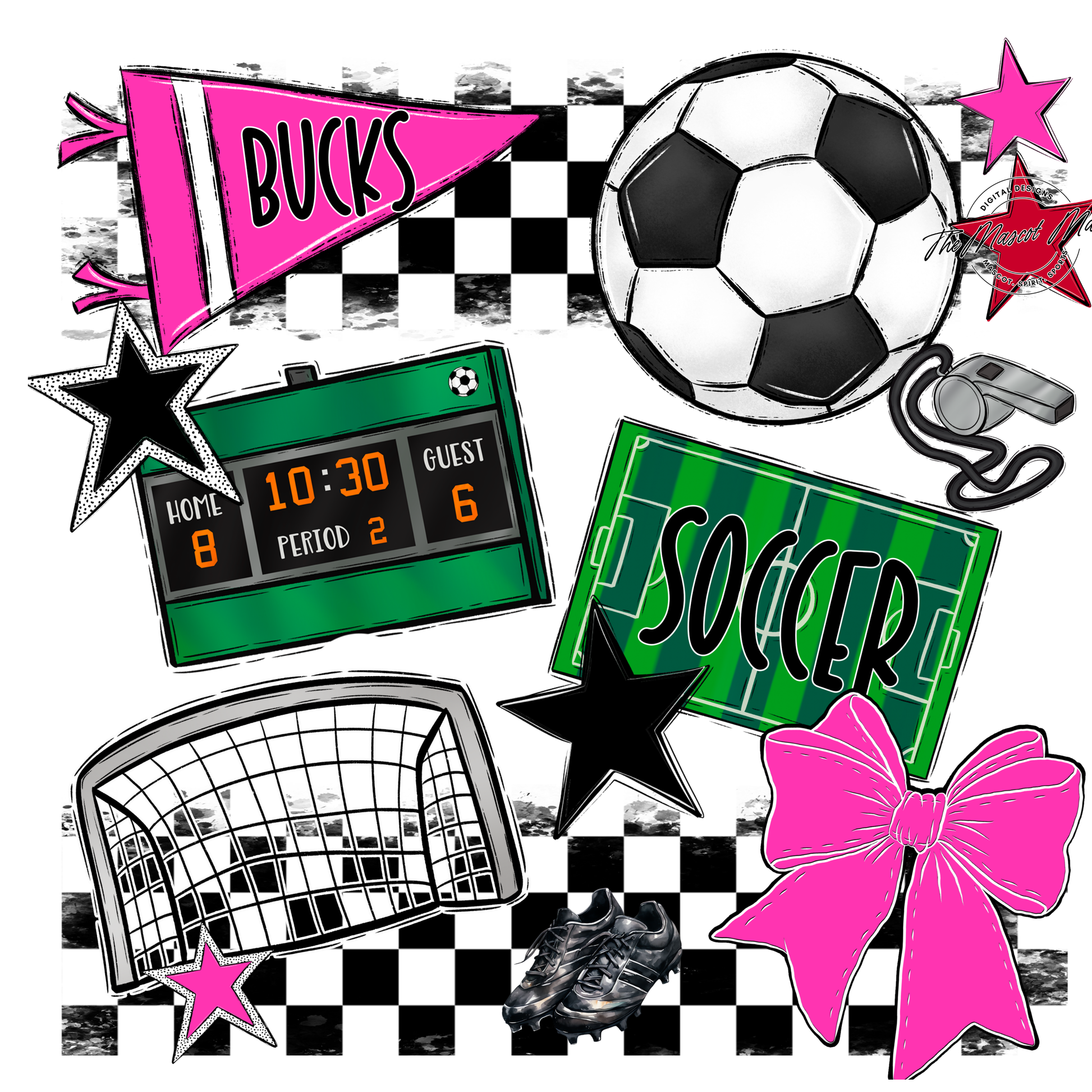 Bucks Checkers Soccer Spirit Design-Pink
