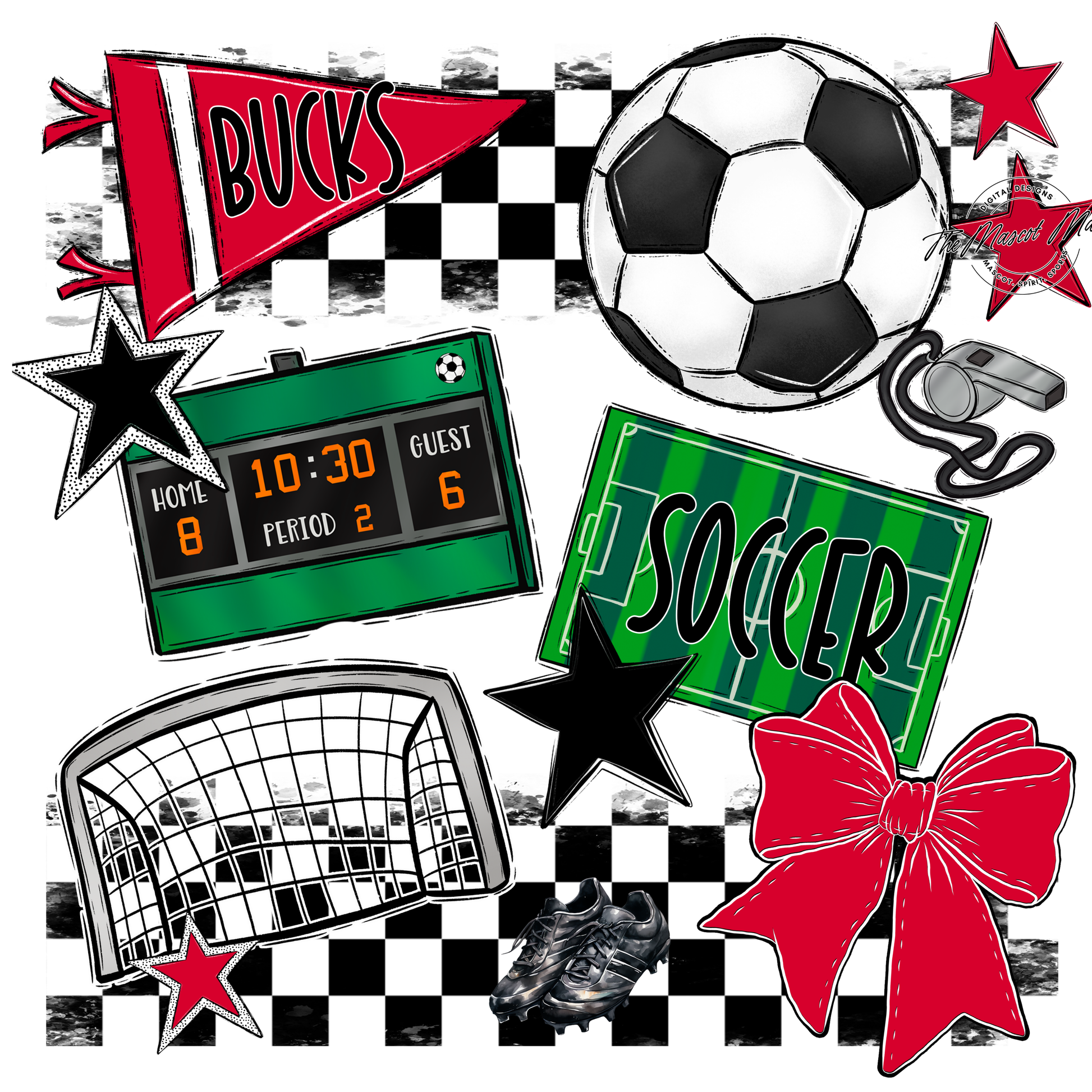 Bucks Checkers Soccer Spirit Design-Red