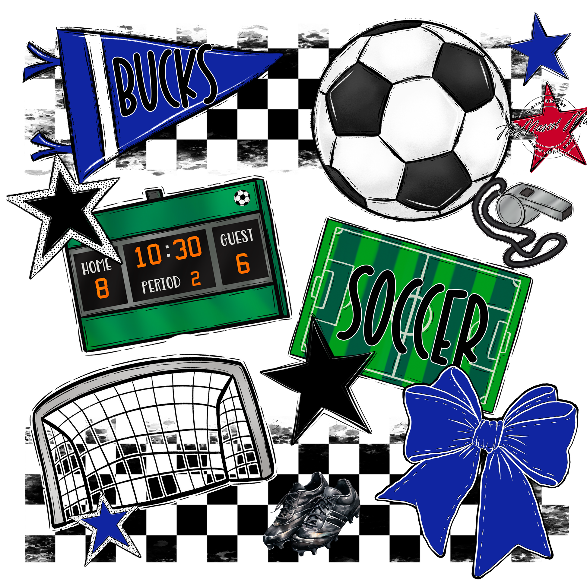 Bucks Checkers Soccer Spirit Design-Royal Blue