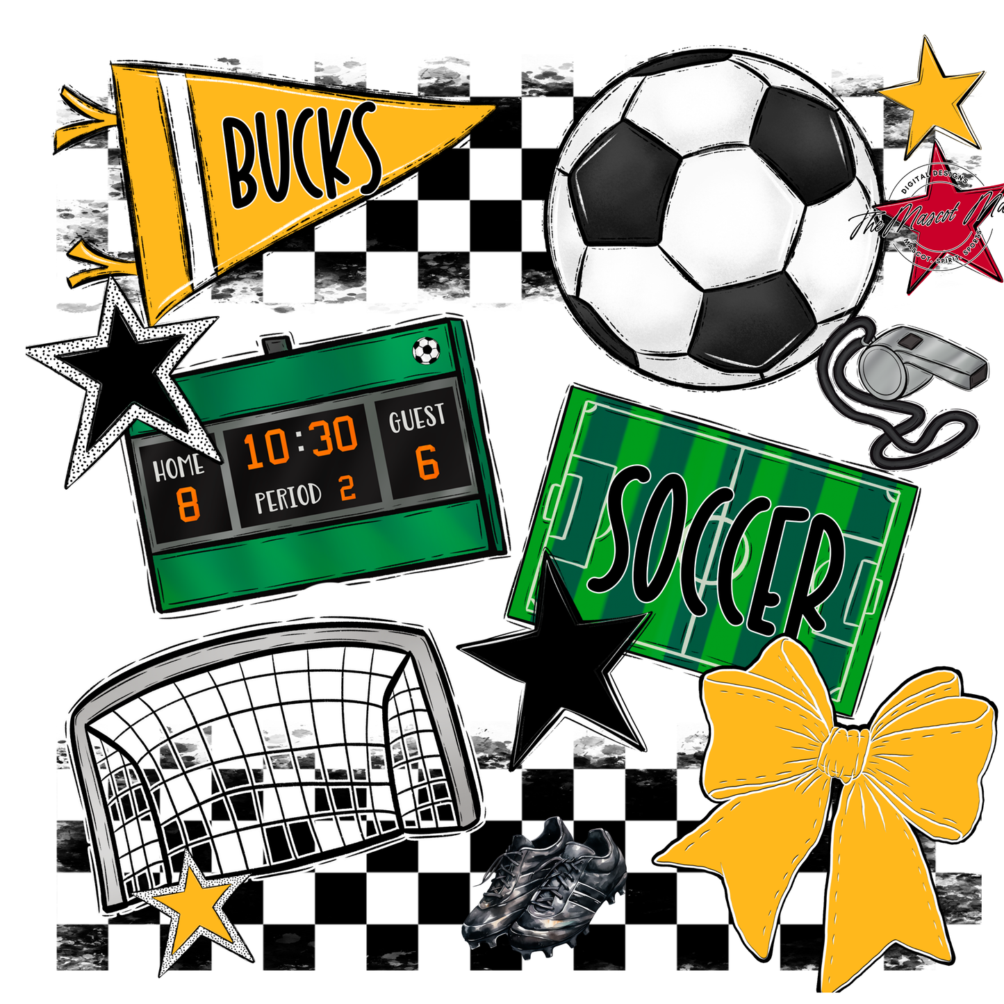 Bucks Checkers Soccer Spirit Design-Yellow