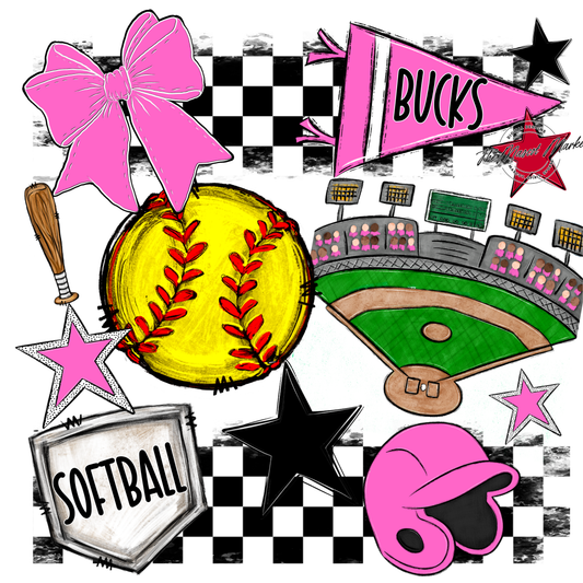 Bucks Checkers Softball Spirit Design-Baby Pink