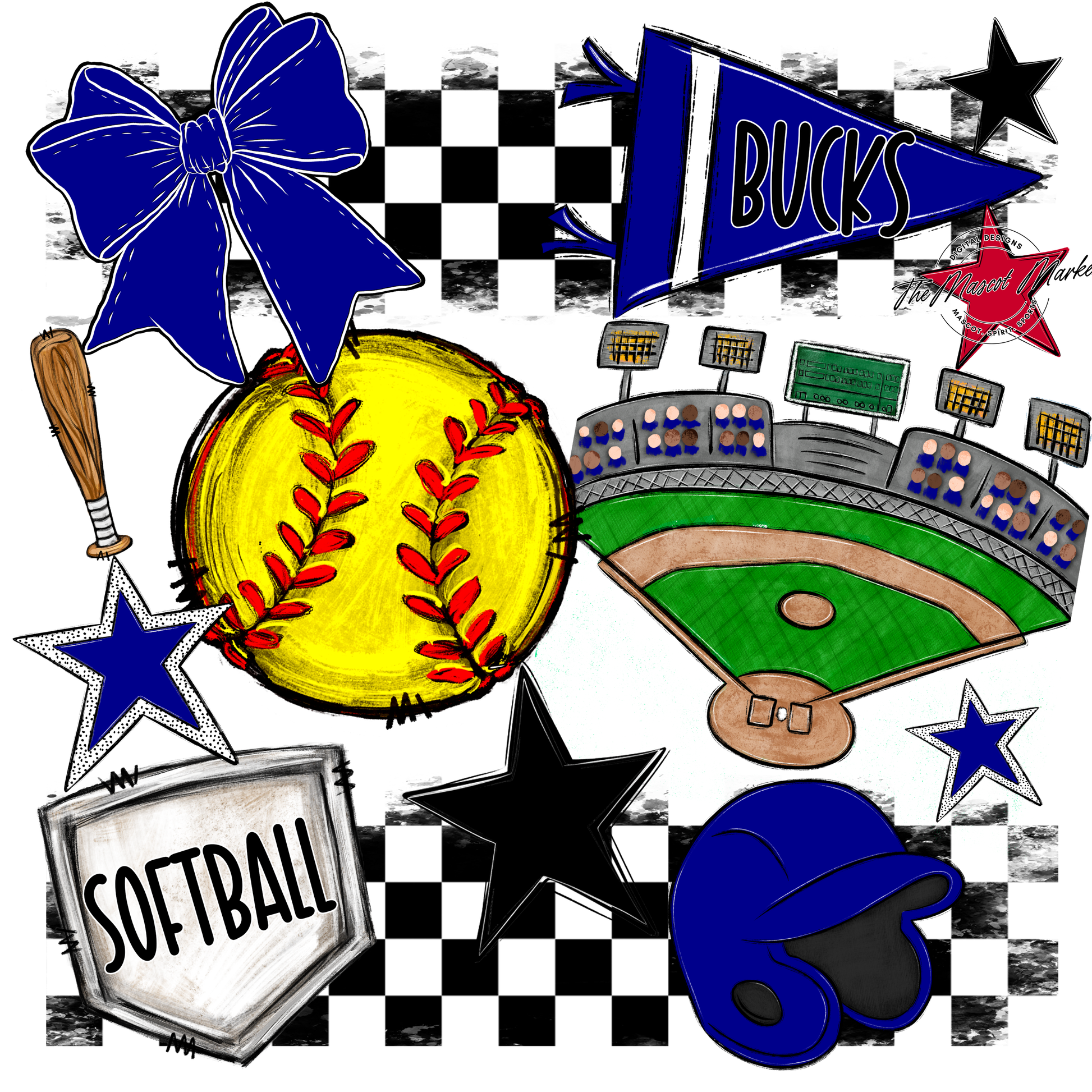 Bucks Checkers Softball Spirit Design-Blue