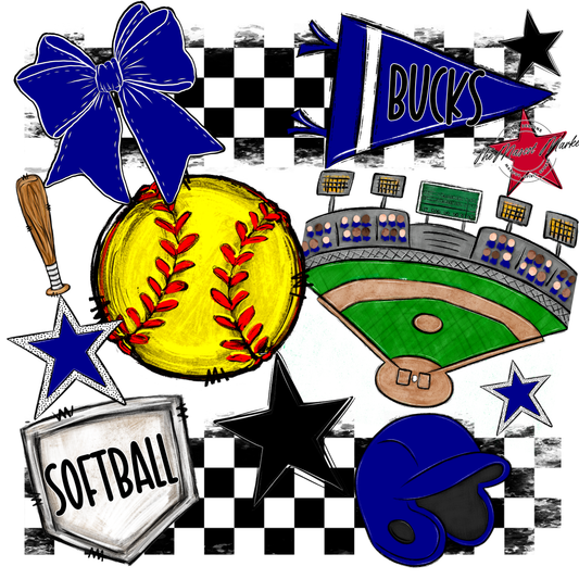 Bucks Checkers Softball Spirit Design-Blue
