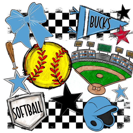 Bucks Checkers Softball Spirit Design-Carolina Blue
