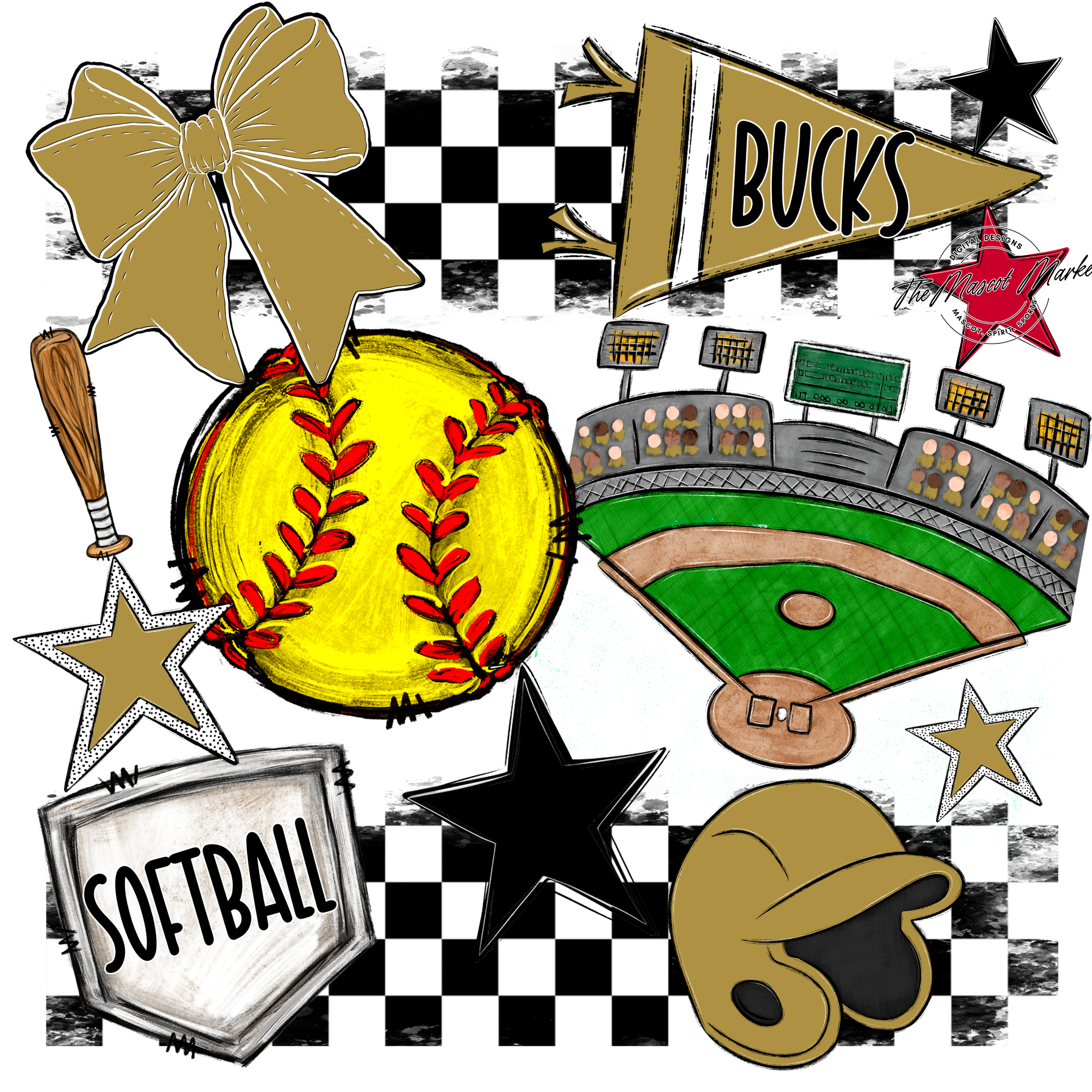 Bucks Checkers Softball Spirit Design-Gold