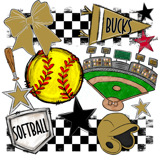 Bucks Checkers Softball Spirit Design-Gold