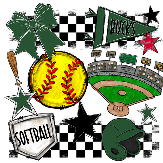 Bucks Checkers Softball Spirit Design-Green