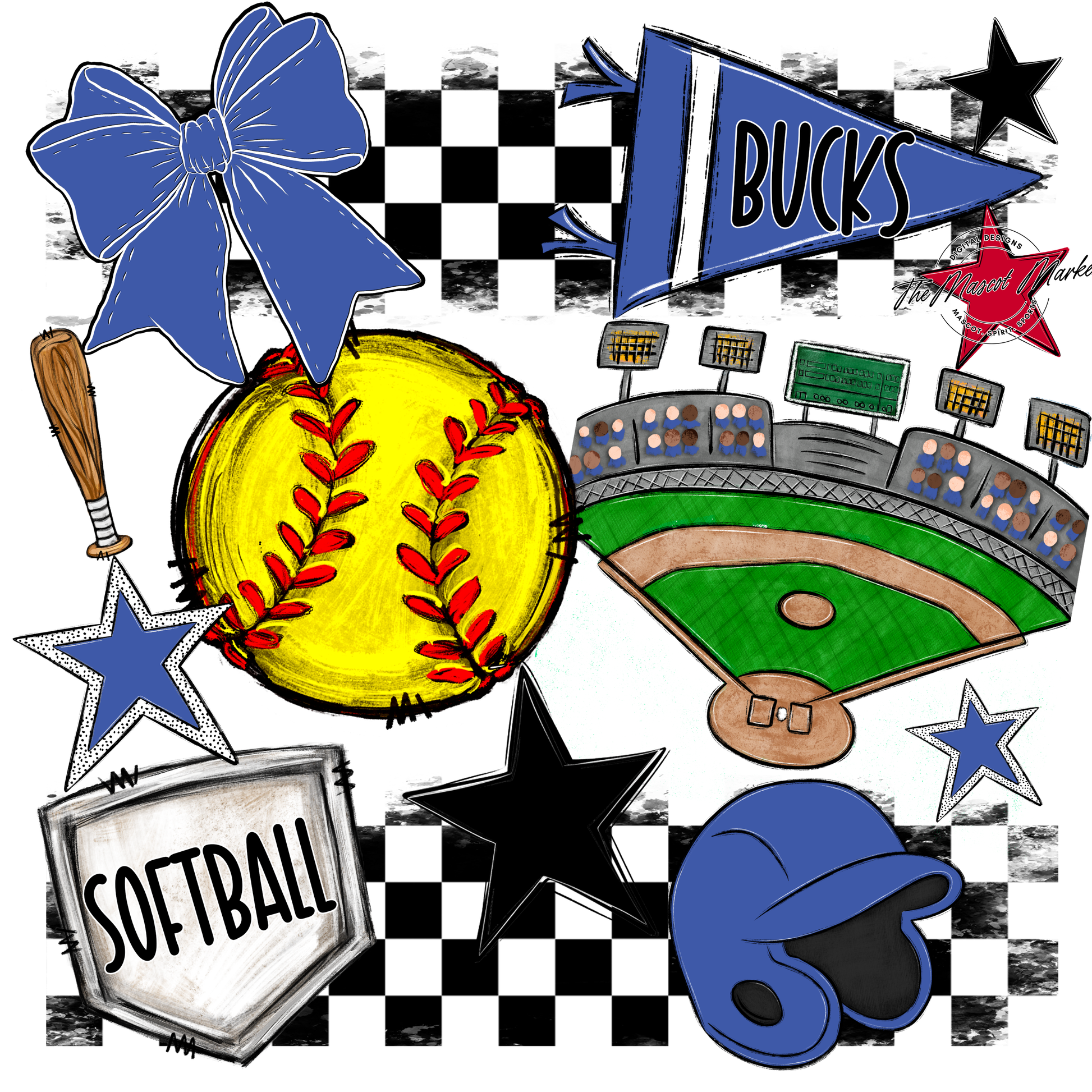 Bucks Checkers Softball Spirit Design-Off Blue