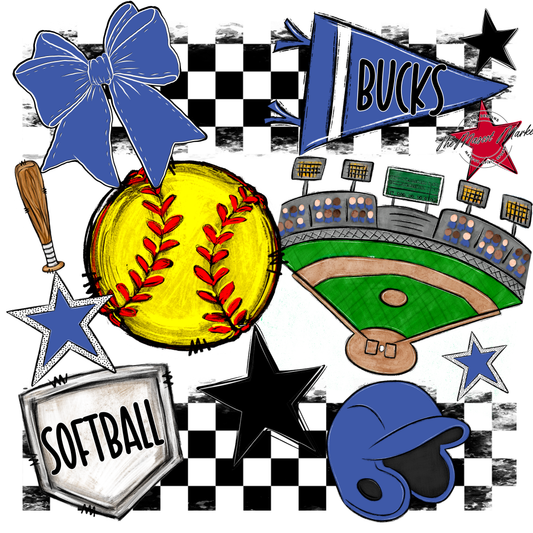 Bucks Checkers Softball Spirit Design-Off Blue