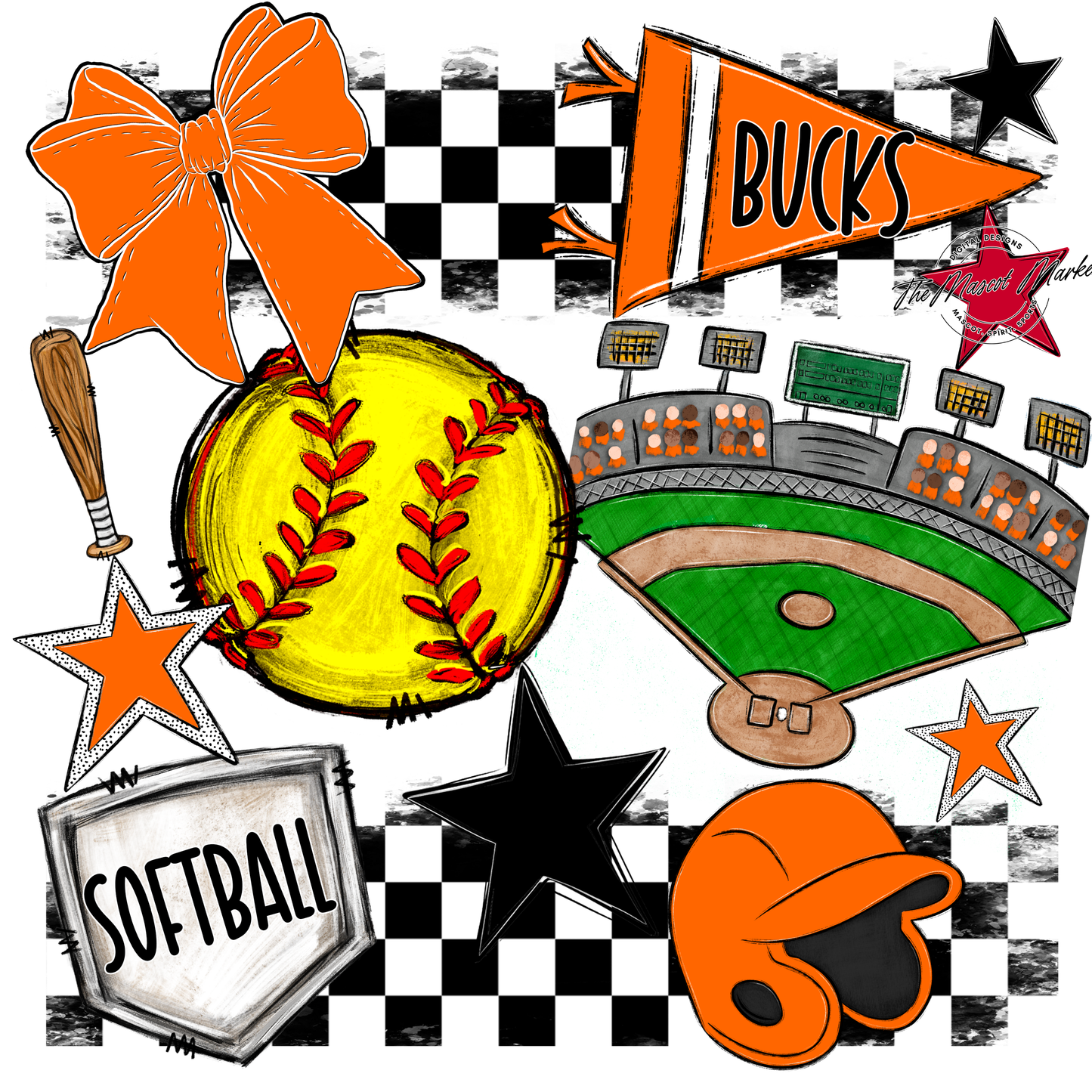 Bucks Checkers Softball Spirit Design-Orange