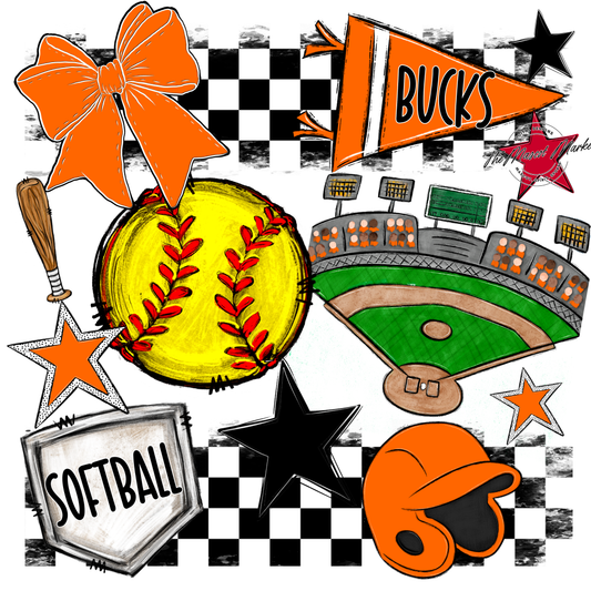 Bucks Checkers Softball Spirit Design-Orange