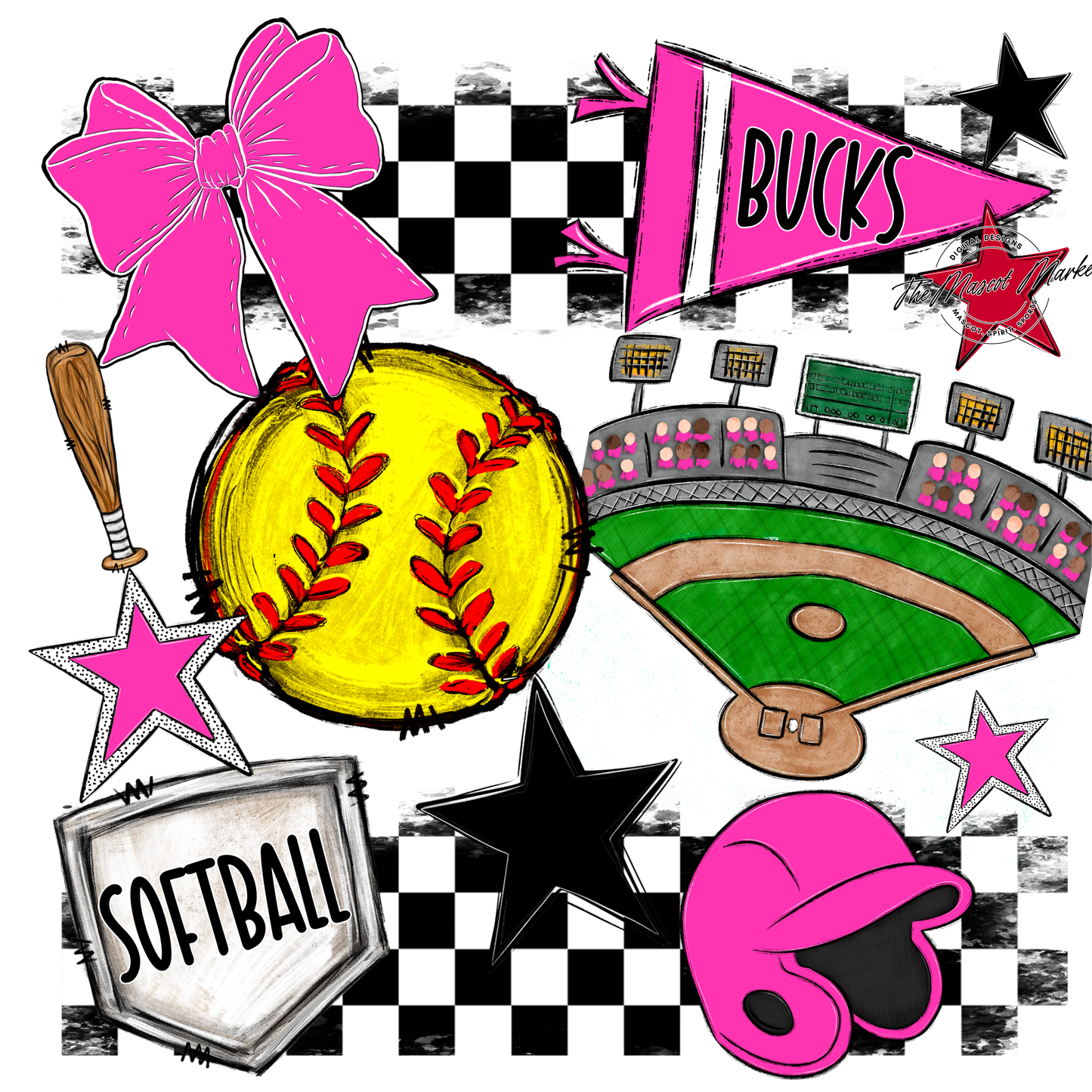 Bucks Checkers Softball Spirit Design-Pink