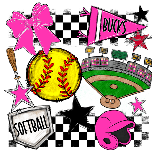 Bucks Checkers Softball Spirit Design-Pink