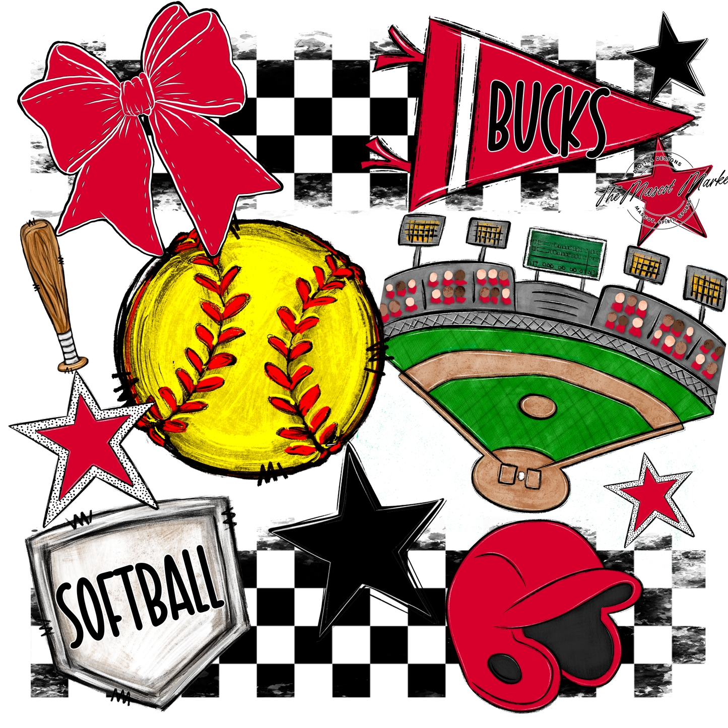 Bucks Checkers Softball Spirit Design-Red