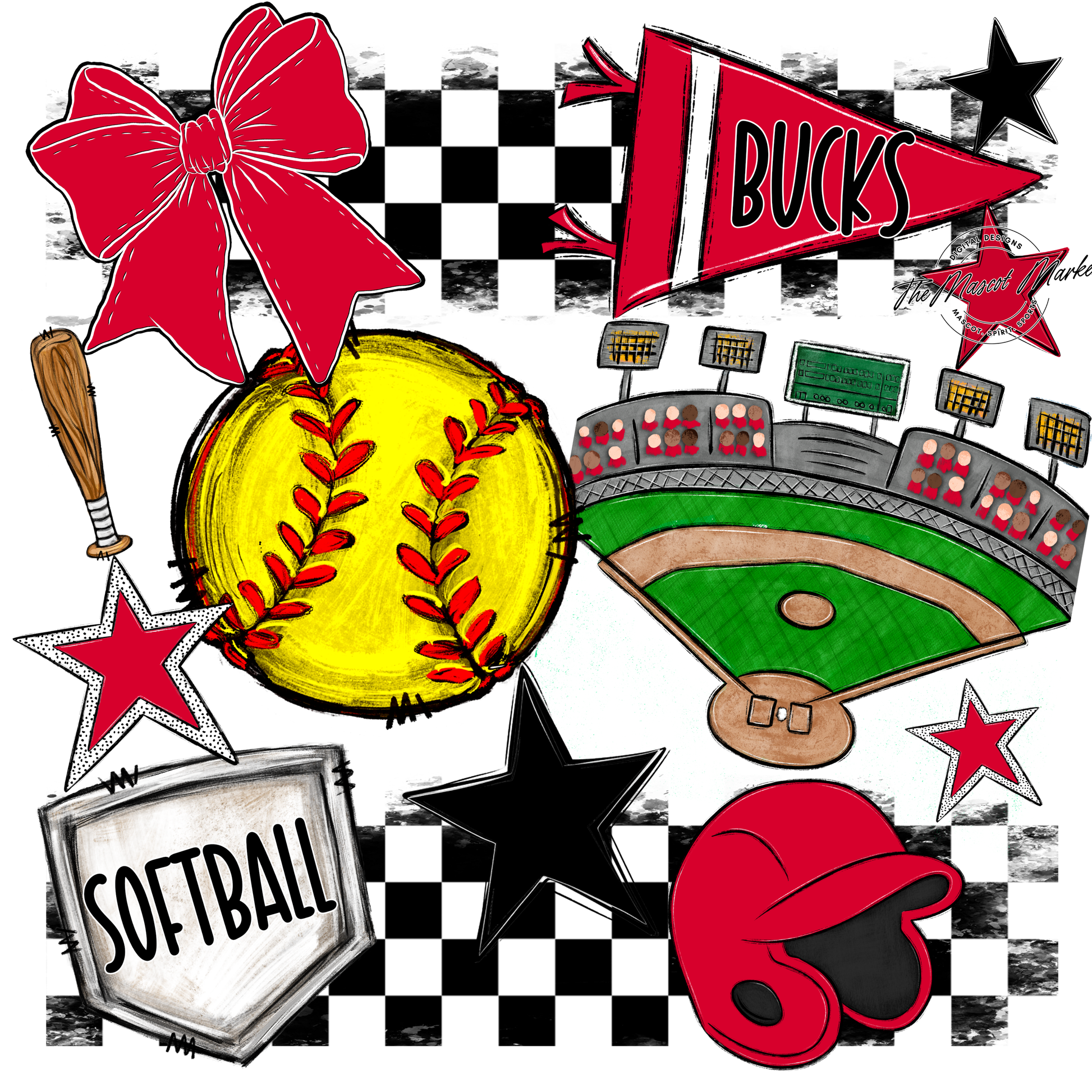 Bucks Checkers Softball Spirit Design-Red