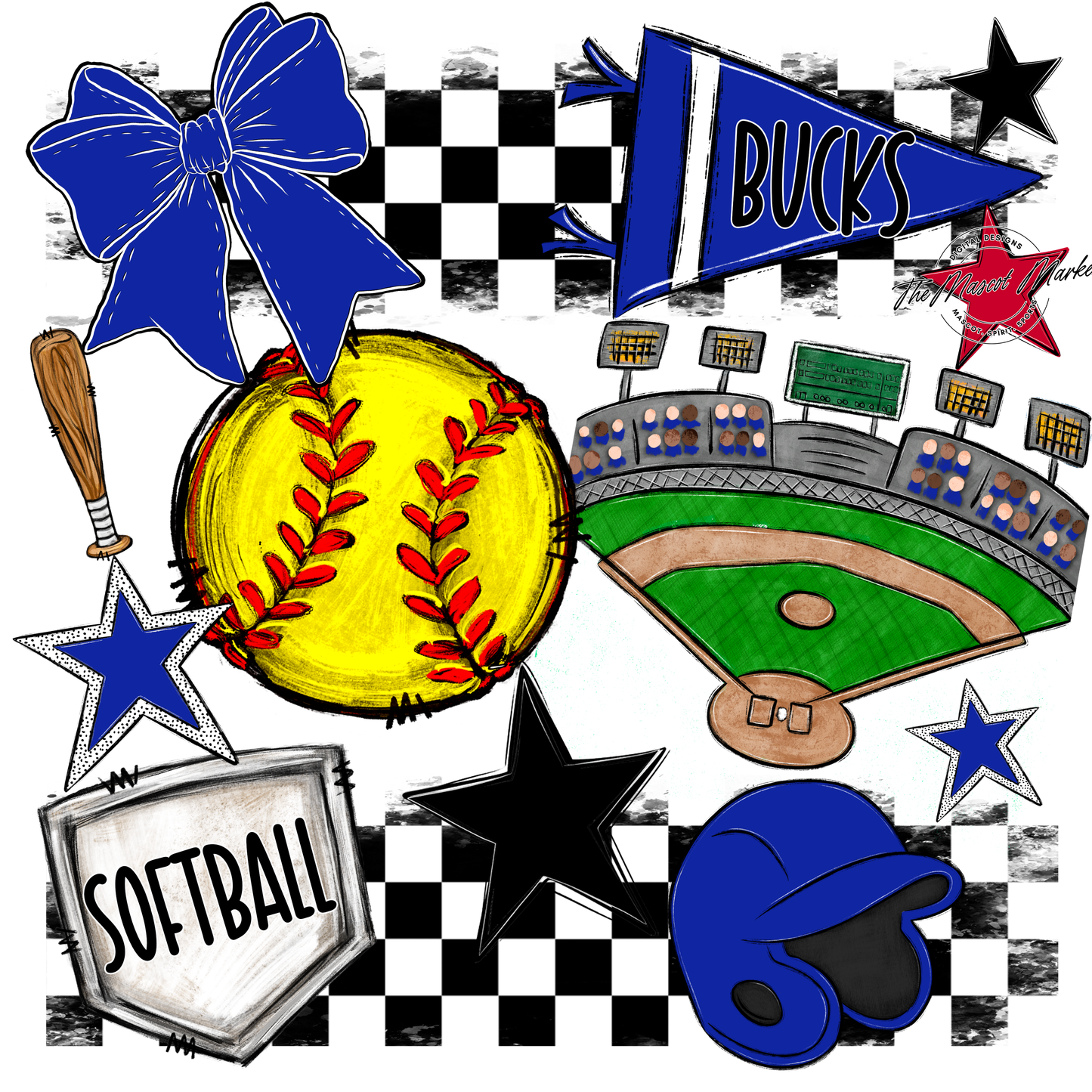 Bucks Checkers Softball Spirit Design-Royal Blue