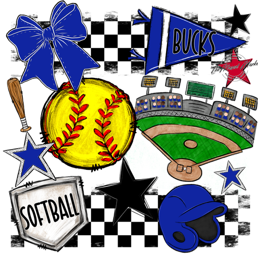 Bucks Checkers Softball Spirit Design-Royal Blue
