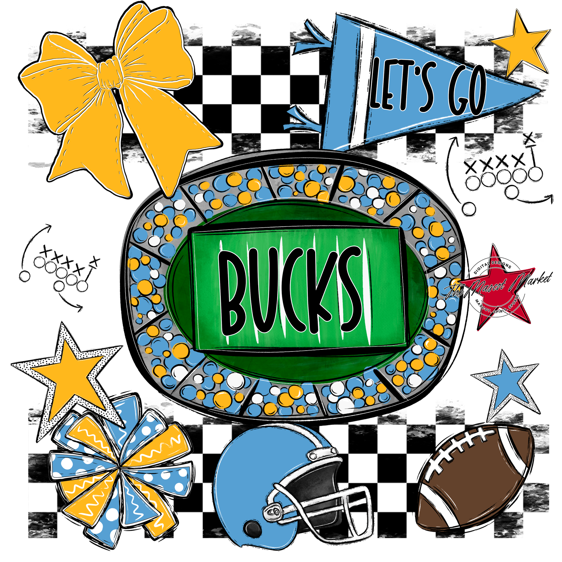 Bucks Checkers Spirit Design-Carolina Blue-Yellow