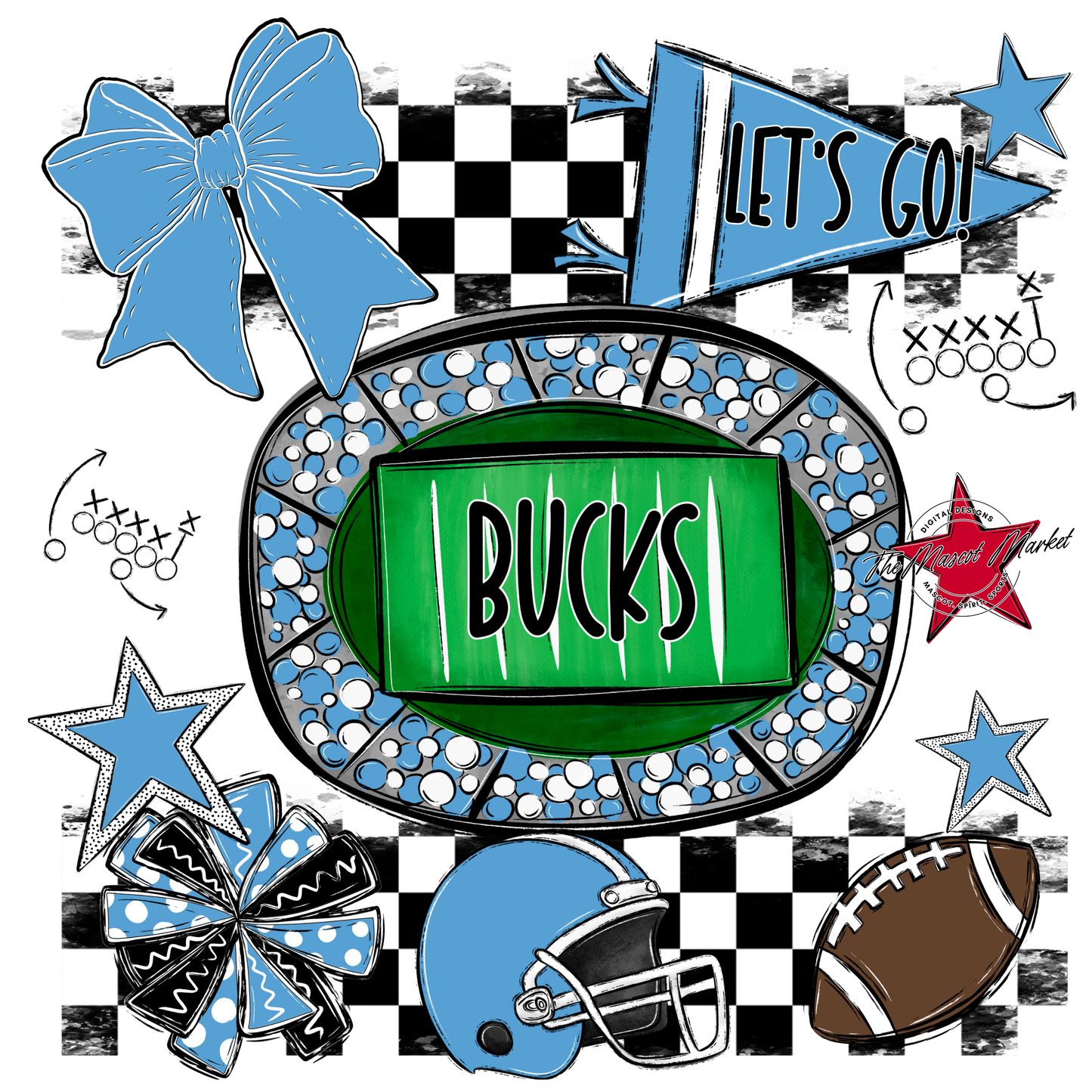 Bucks Checkers Spirit Design-Carolina Blue