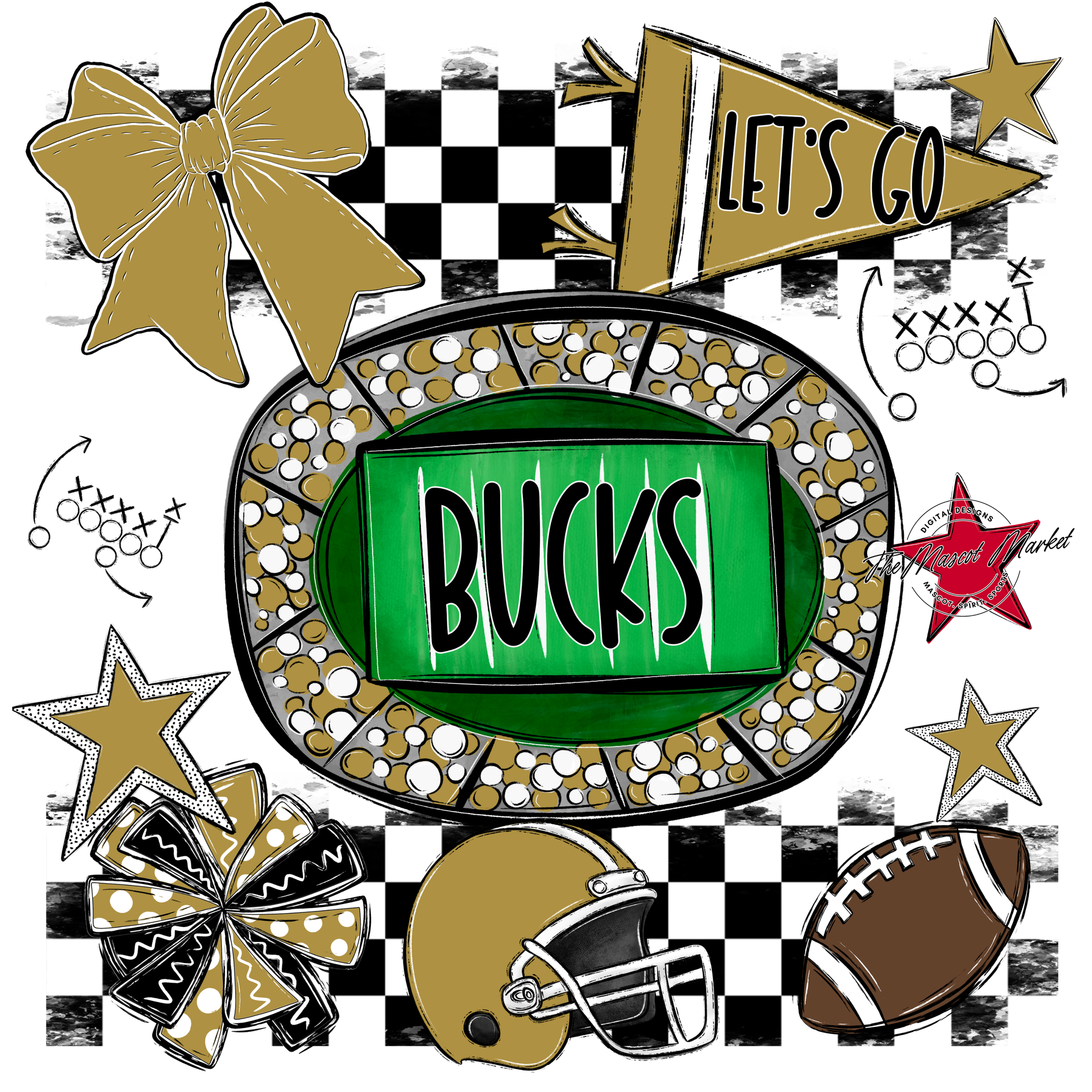 Bucks Checkers Spirit Design-Gold