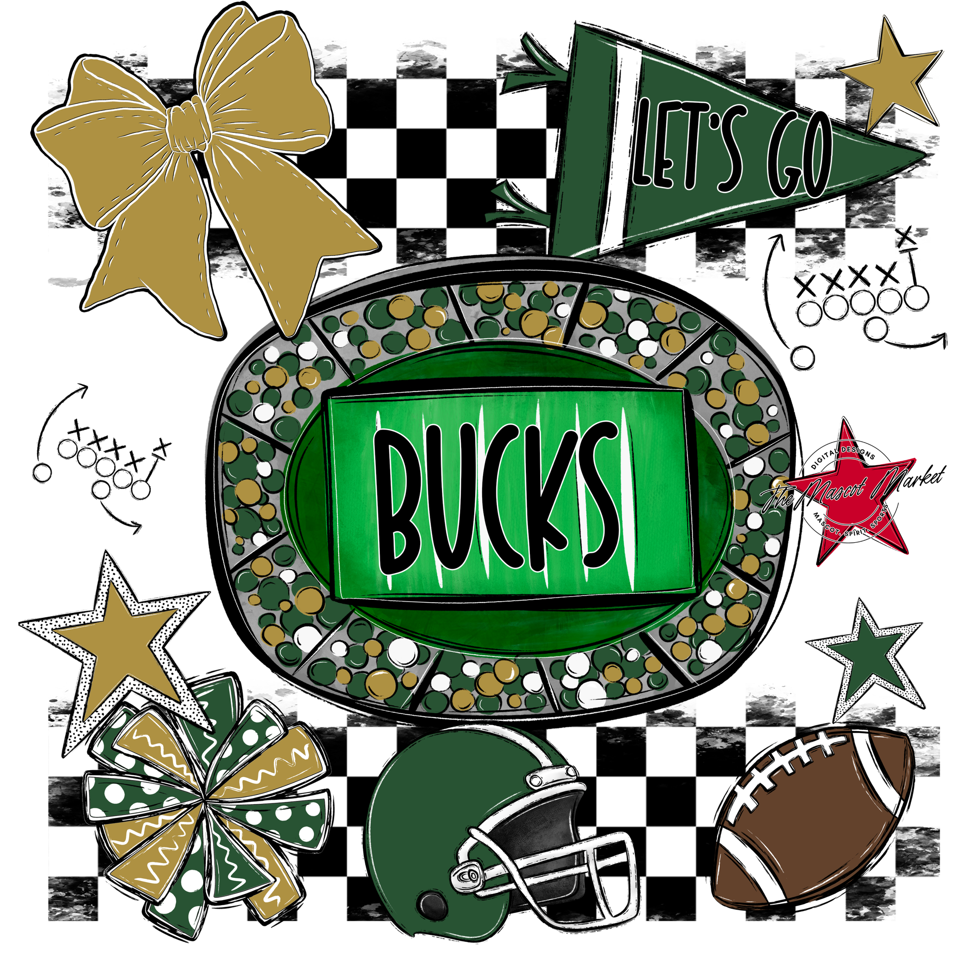 Bucks Checkers Spirit Design-Green-Gold