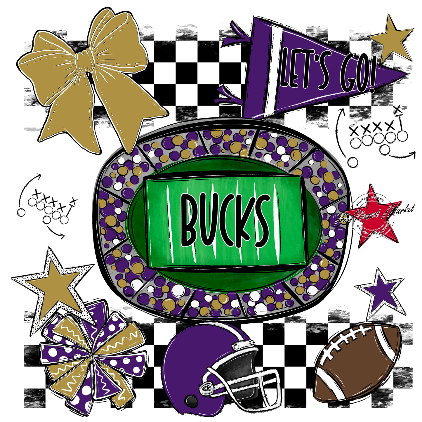 Bucks Checkers Spirit Design-Purple-Gold