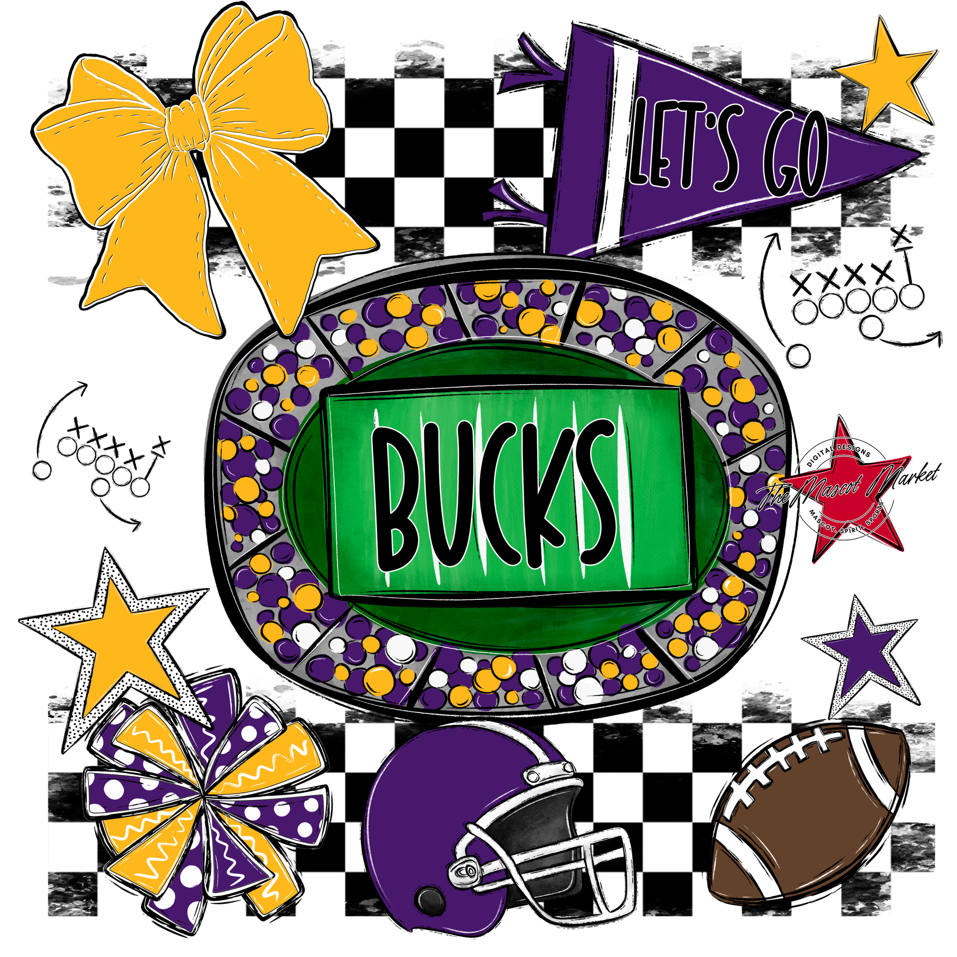 Bucks Checkers Spirit Design-Purple-Yellow