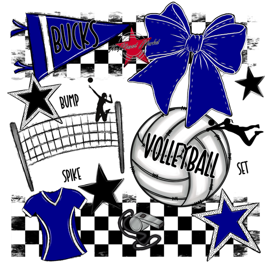 Bucks Checkers Volleyball Spirit Design-Blue