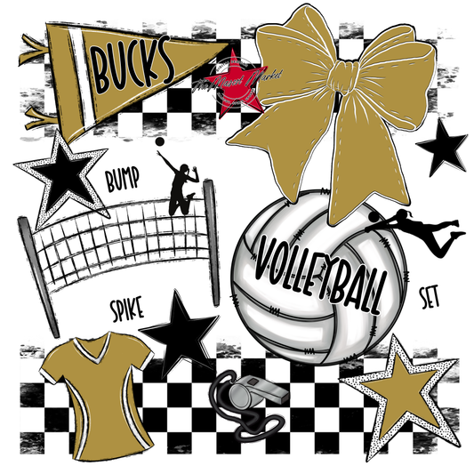 Bucks Checkers Volleyball Spirit Design-Gold