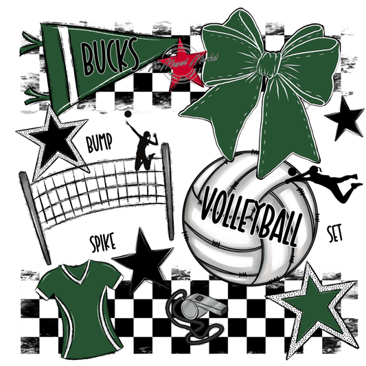 Bucks Checkers Volleyball Spirit Design-Green