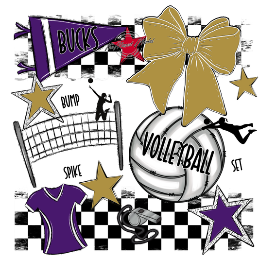 Bucks Checkers Volleyball Spirit Design-Purple-Gold