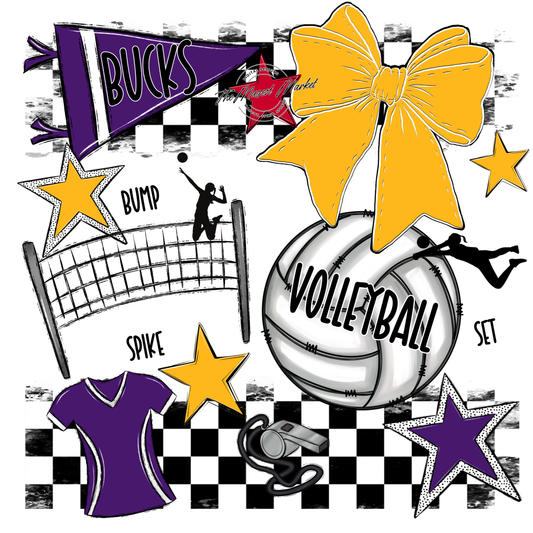 Bucks Checkers Volleyball Spirit Design-Purple-Yellow