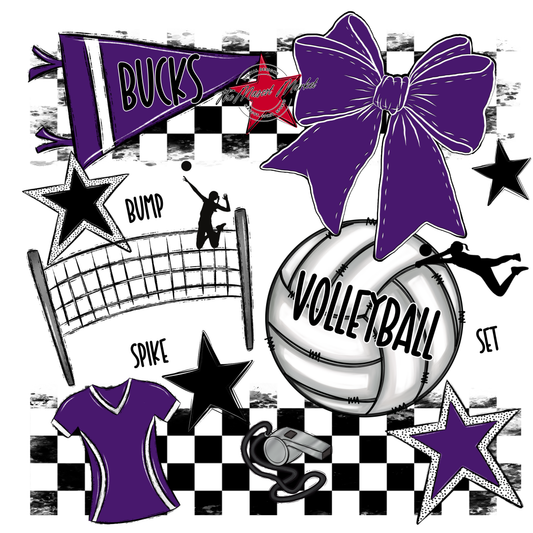 Bucks Checkers Volleyball Spirit Design-Purple