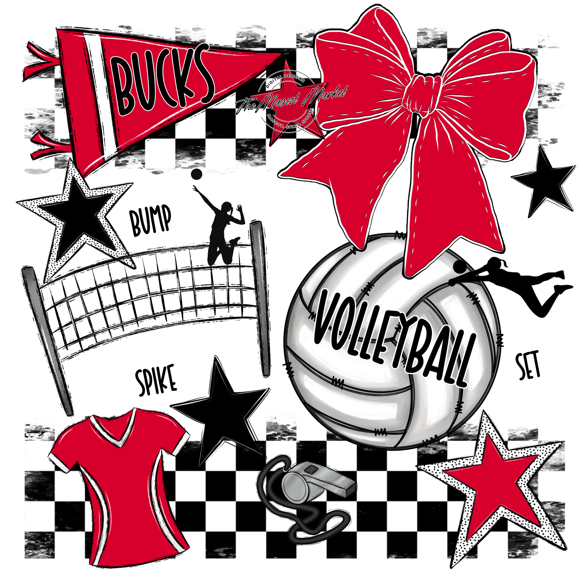 Bucks Checkers Volleyball Spirit Design-Red